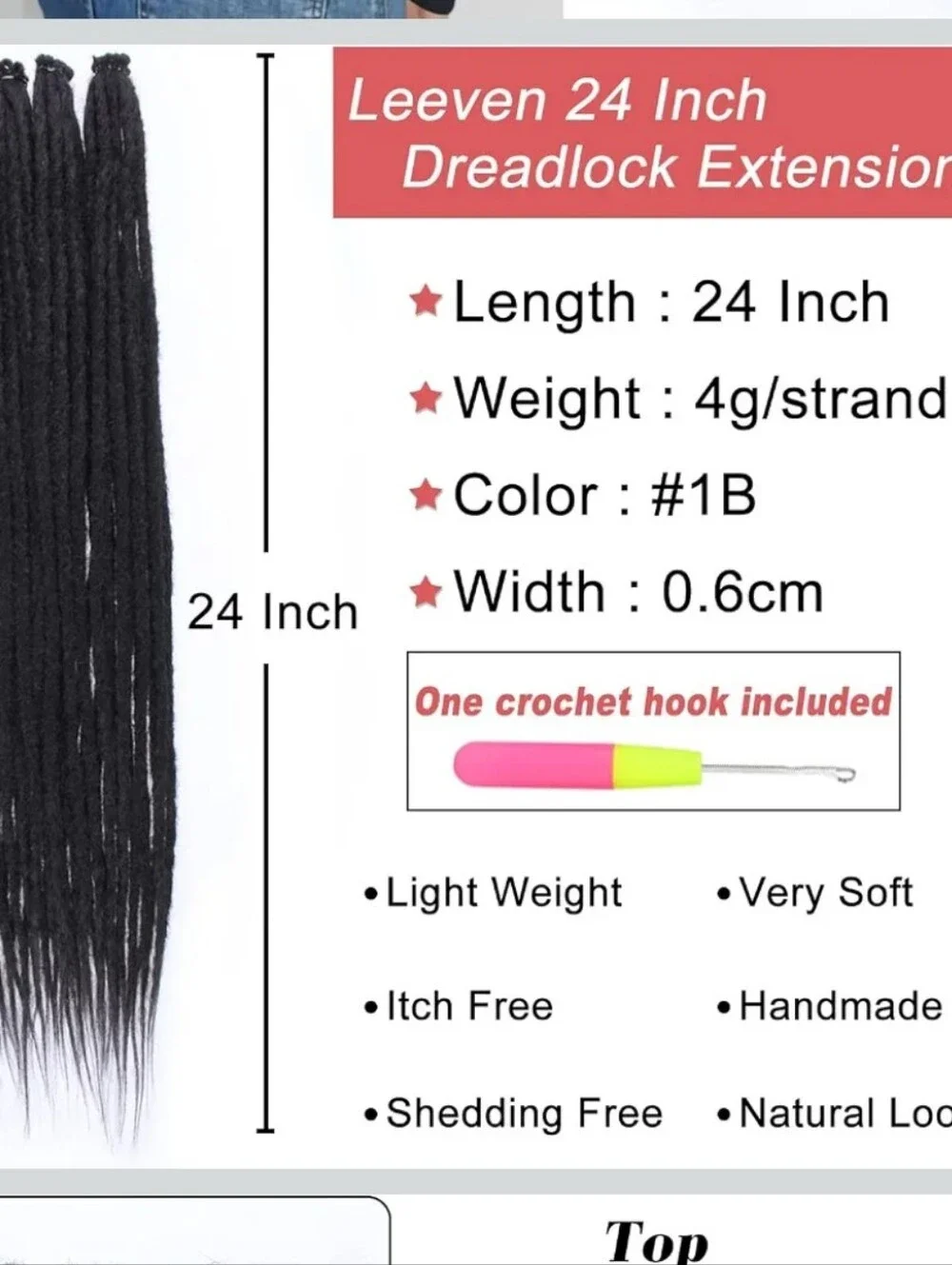 Thin 24 Inch Dreadlock Extensions 0.6 cm Width 20 Strands Natural Black Soft